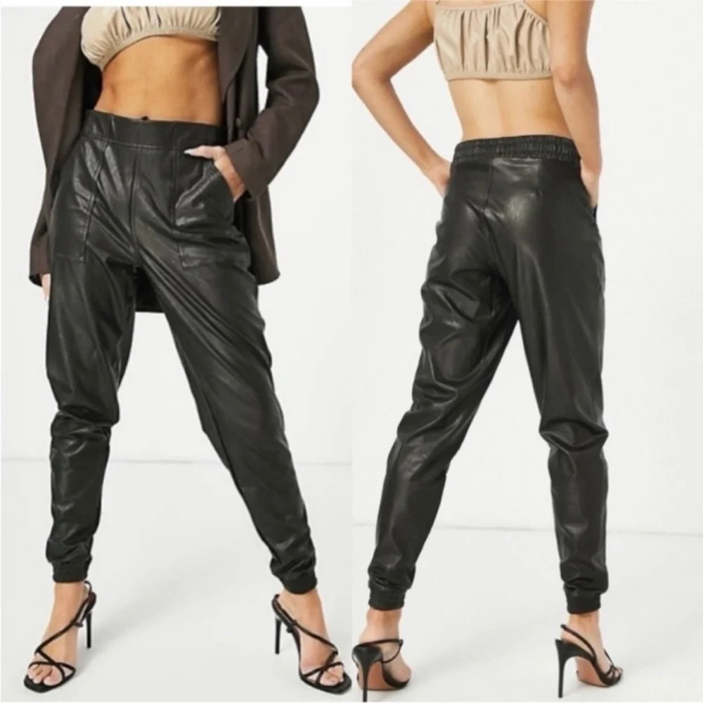 SPANX Black Faux Leather Jogger‎ Pants